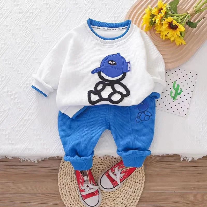 

Toddler Boy Handsome Sport Clothing Sets 2024 Spring Autumn Children Fashion Tracksuit Baby Cartoon Pullover+ Pants Girl Clothes