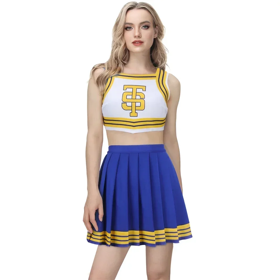 

Tay Tay Cheerleader Uniform Girl TS Shake It Off Blue White Cheerleading Outfits Fan Concert Party Costume for Adult Party