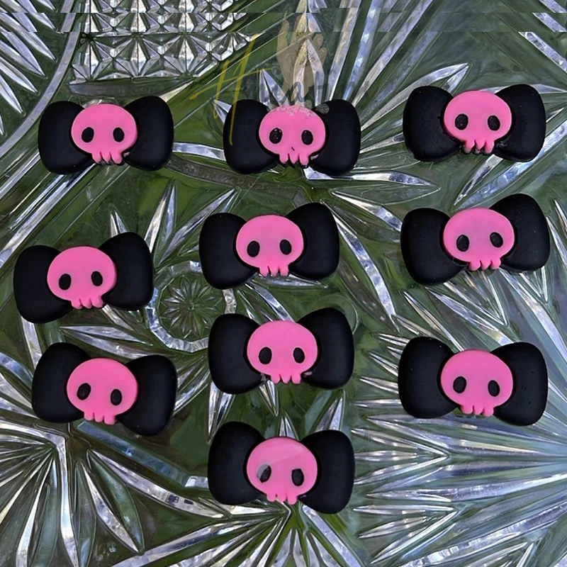 10pcs Halloween Black Bow Nail Art Charms Decorations Ghostface Spooky Skeleton Jewelry Decor Accessories