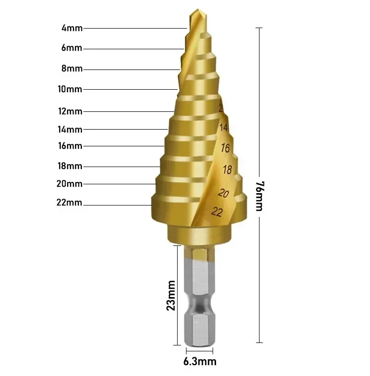 Imagem -04 - Broca de Parafuso Hexagonal de 422 mm Hss Espiral Passo Cone Broca Ferramenta de Perfuração de Carboneto Broca Passo