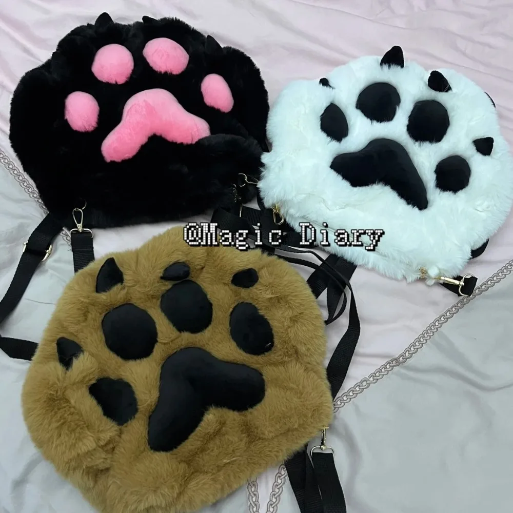 

Kawaii Cat Claw Bag Plush Fur School Mochila Goth Sweet Backpack Contrast Mochilas Japanese Cute Allmatch Bags for Woman