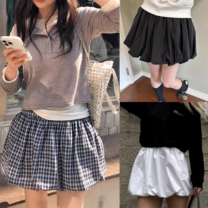 

Women Y2k Bubble Mini Skirt Ruffle Hem Pleated Short Skirts High Waist Puffy A-Line Flared Skirt Streetwear