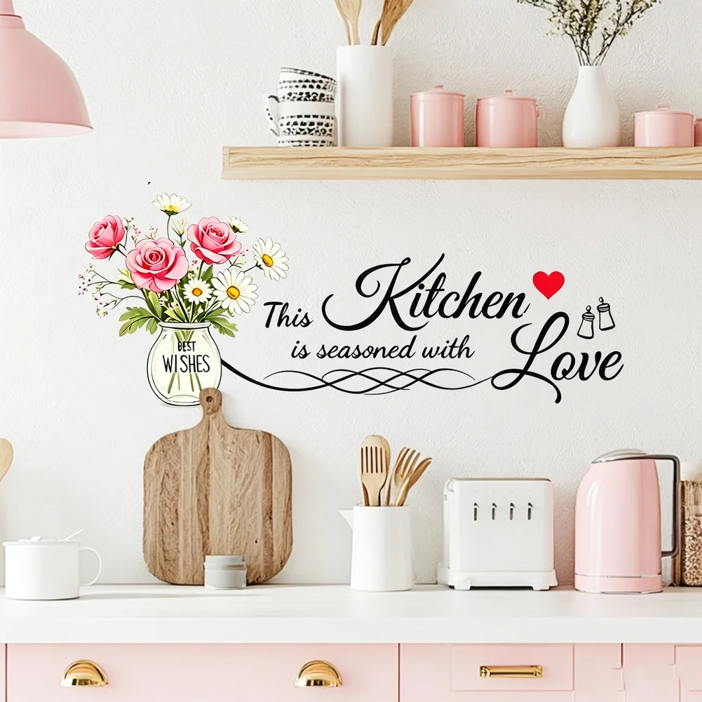 PVC Wall Stickers for Kitchen with Elegant Plant Motifs Suitable for Walls Tiles Glass Refrigerator Decoration