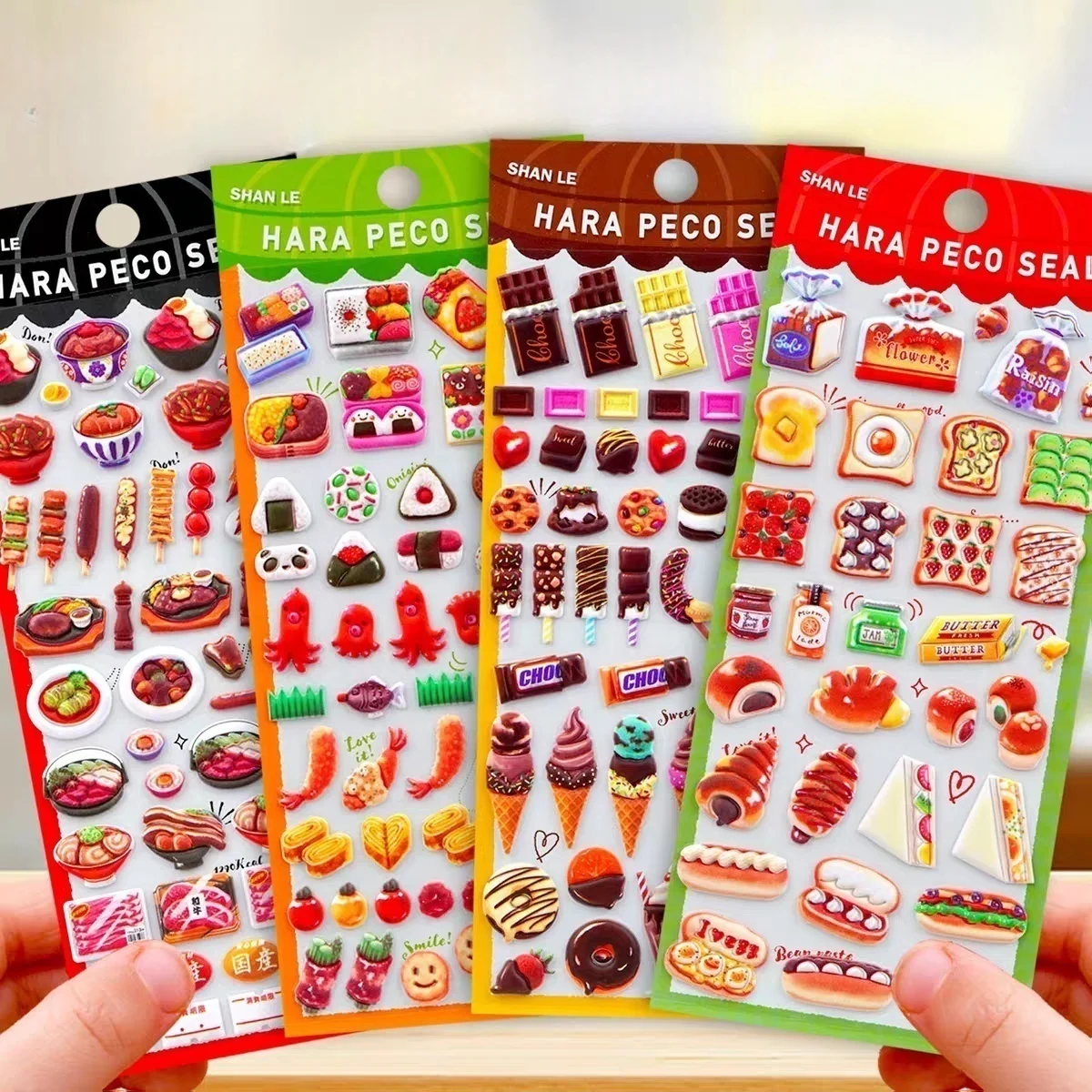 4 Pcs Sweet Food Chocolate Sushi Bread 3D Puffy Stickers Journaling DIY Diary Stationery Sticker Decor Cute School Supplies
