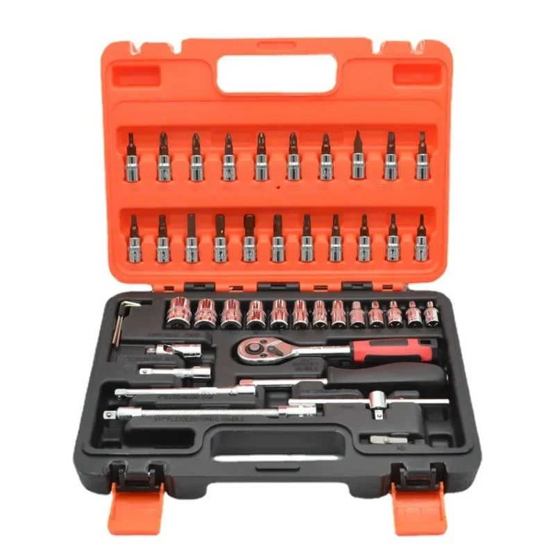 46pcs Car Repair Tool Kit Ratchet Torque Wrench Spanner Screwdriver 1/4-Inch Socket Set Combo for Bicycle Auto Repairing Tool