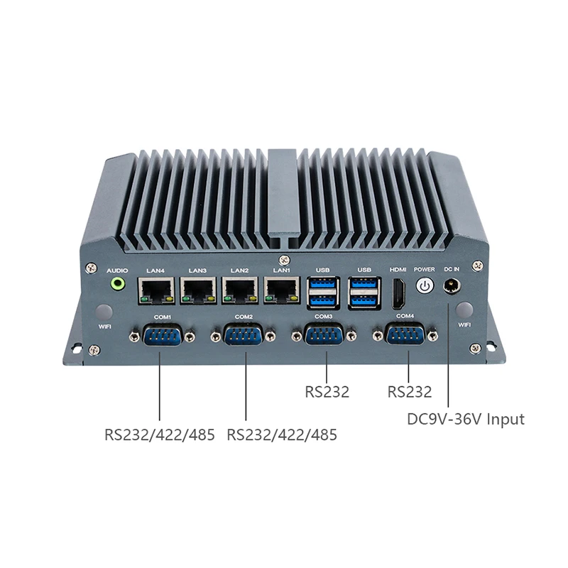 كمبيوتر صناعي صغير Intel Core i7-10510U 8565U 6x منافذ COM 4x إيثرنت POE 8xUSB Mini PCIE HDMI LVDS eDP GPIO Win10/11 Linux