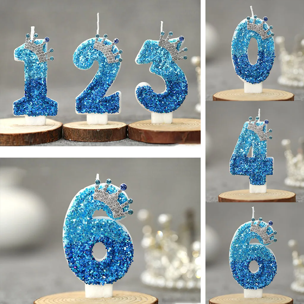 2nd Birthday Cake Topper Colour Changing Creative Number 2 Candle Princess Crown Girl 1st Happy Birthday Party Decoration Blue