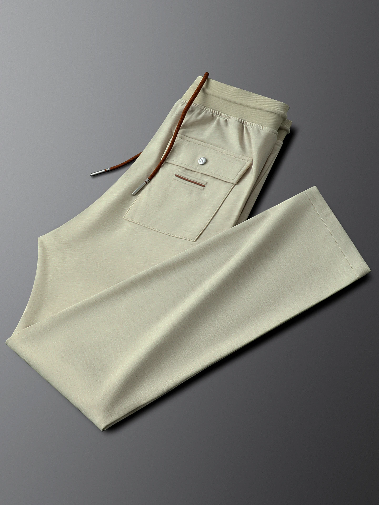 Summer New Khaki Men's Sporty Casual Pants Elastic Waist Straight Leg Sweatpants Breathable Comfortable Polyester Blend