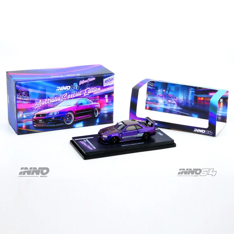 INNO 1/64 Nissan SKYLINE GT-R R34 Z-TUNE Purple Australian Special Edition Die-cast Alloy Car Model Collection Display Gifts