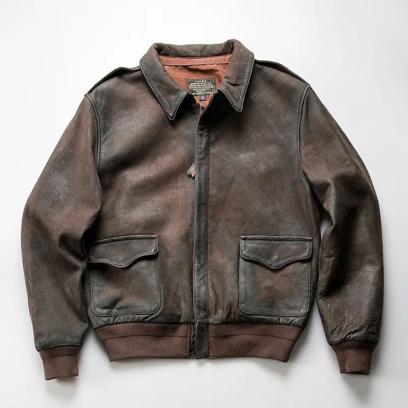 Heavy-washed leather for men undyed