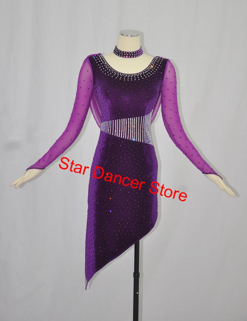 Latin Dance Skirt Women High Quality Standard Competition Latin Dancing Dress Adult Elegant Purple Rumba Latin Skirt