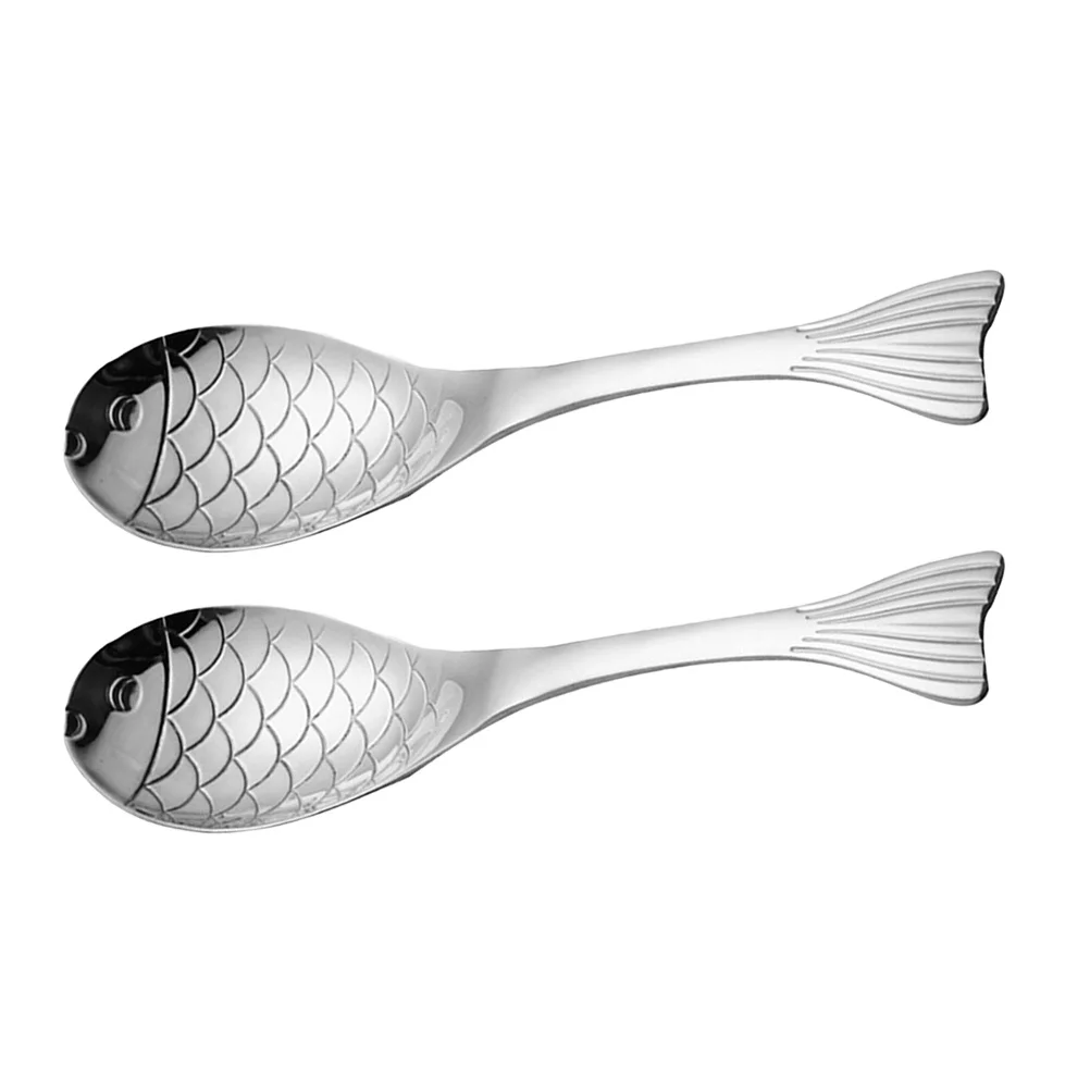 

2Pcs Stainless Steel Fish Spoons Serving Spoons for Soup Porridge Dessert Kitchen Tableware Kitchen Soup Spoon