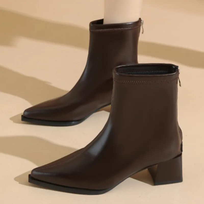 

Pointed Tow Women's Mid Heels Ankle Boots 2025 Winter Fashion Shoes Designer Chelsea Short Boots Elegant Pumps Zapatillas Mujer