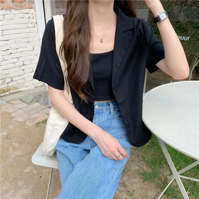 Women's Summer Chiffon New Small Suit Coat Fashion Candy Color Button Tops Lightweight Breathable Short Sleeve Versatile Coat