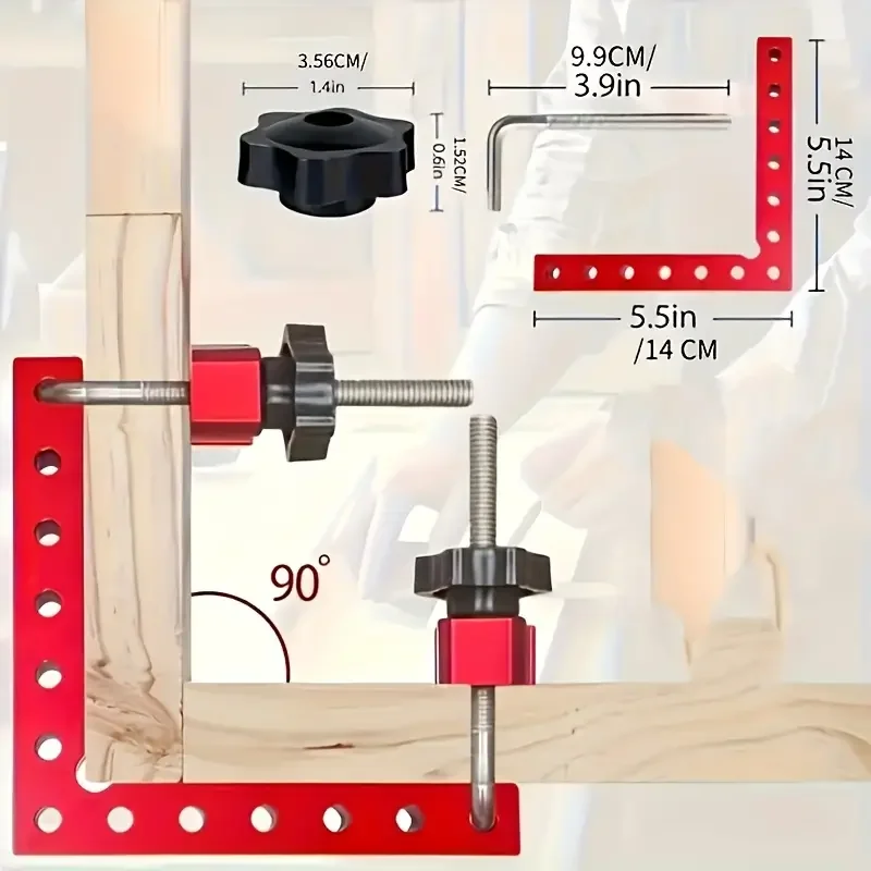 1 Set 90-Grad-Premium-Eckklemmen aus Aluminiumlegierung und Metall für die Holzbearbeitung, Positionierung, feste rechtwinklige Klemme, Handwerkzeug – Detail 7