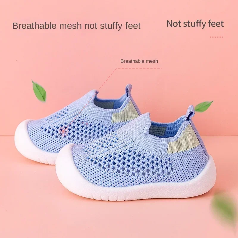Breathable Knit Mesh Walking Shoes for Kids Spring Summer Soft Sole Anti-Collision Unisex Pastel Casual Sneakers Toddlers 1-3Y