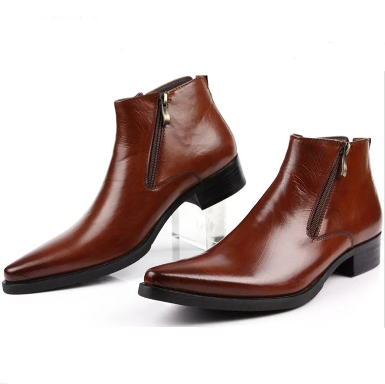 Large size EUR46 fashion black / brow tan / blue mens ankle boots dress shoes genuine leather pointed toe man business shoes