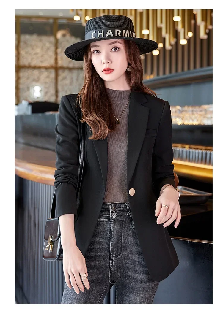 Black Business Women Suit 1 Piece Blazer Cotton Female Spring Office Lady Work Wear Fashion Girl Coat HighQuality Prom Dress