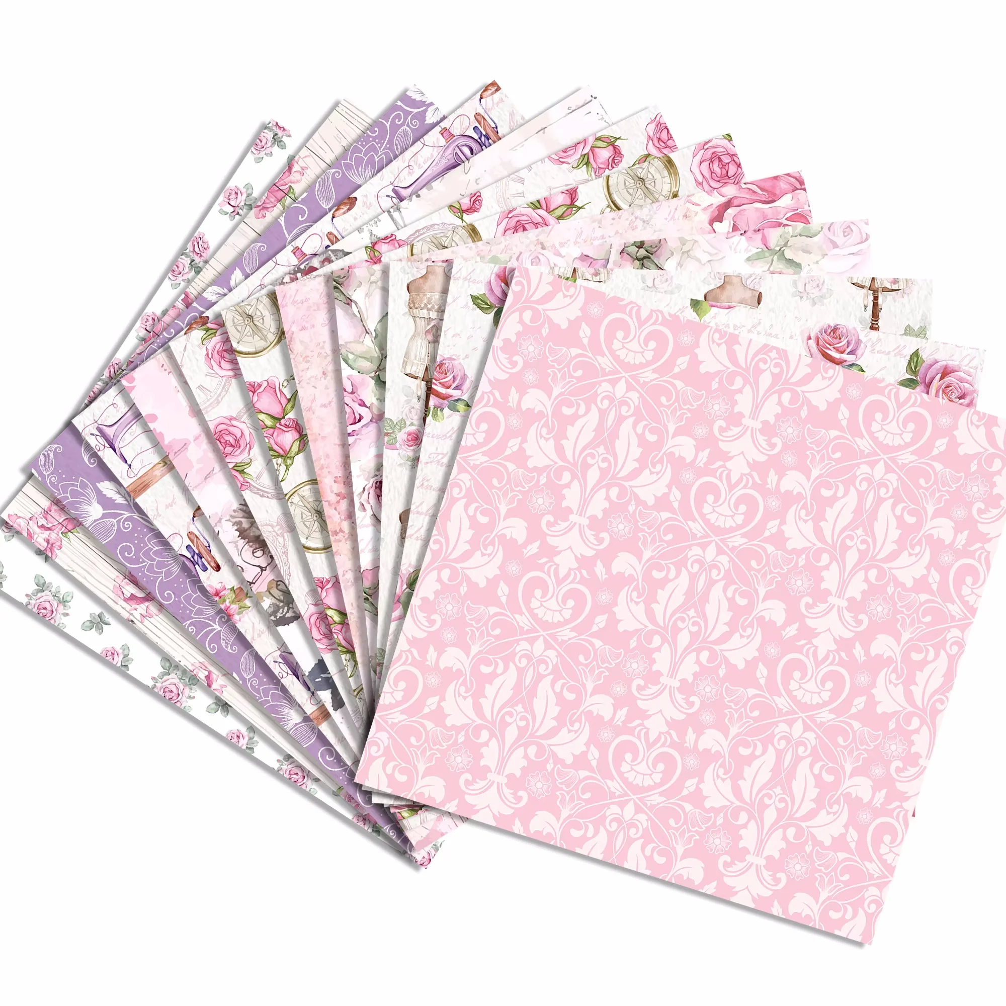 24pcs Pink Rose Clock Pattern Scrapbook Paper Party Gifts Decorative Packing Craft Wrapping Papers 30*30cm