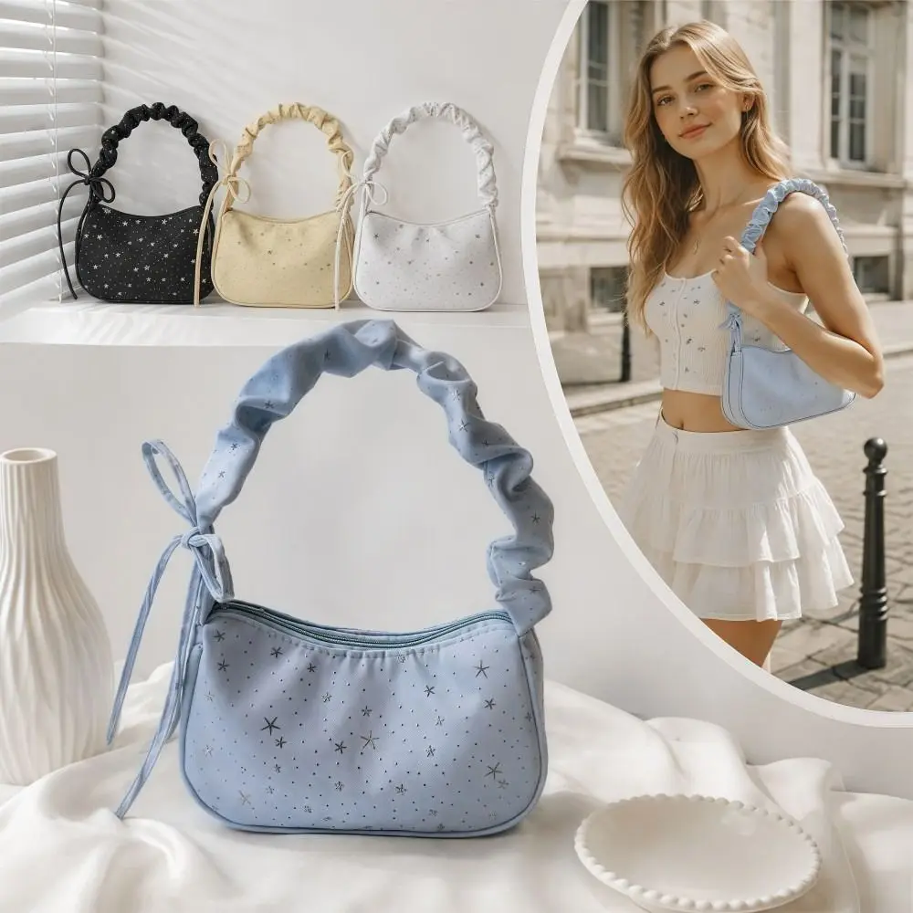 

Sweet Dumpling-shaped Shoulder Bag Star Print Large Capacity Handbag Trendy Pleated Design Crossbody Bag Commuting Tote Bag