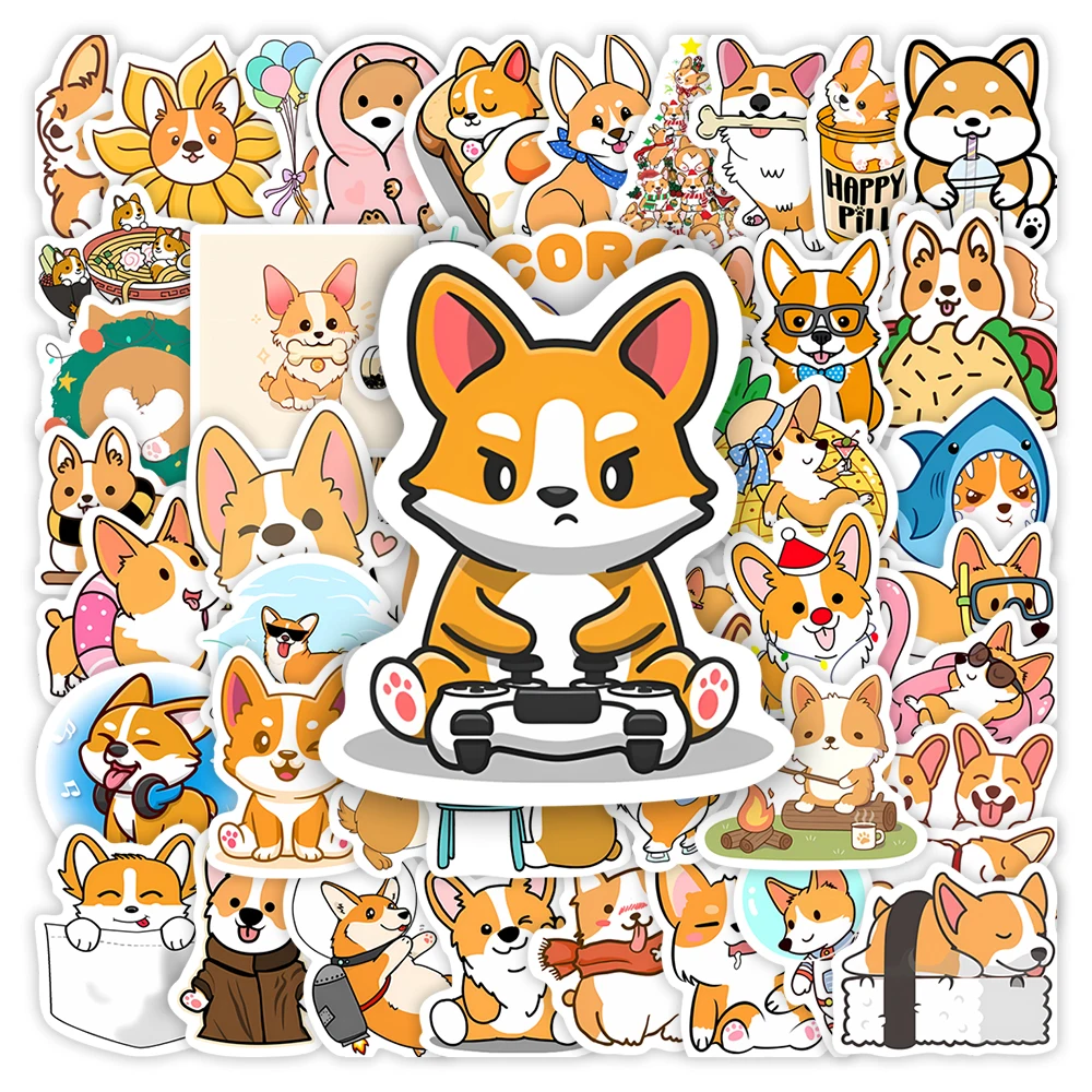 Pegatinas de perro Corgi de dibujos animados Kawaii, garabatos para mascotas, juguetes DIY para niños, regalo, calcomanía decorativa para ordenador portátil, teléfono, álbum de recortes, equipaje, impermeable