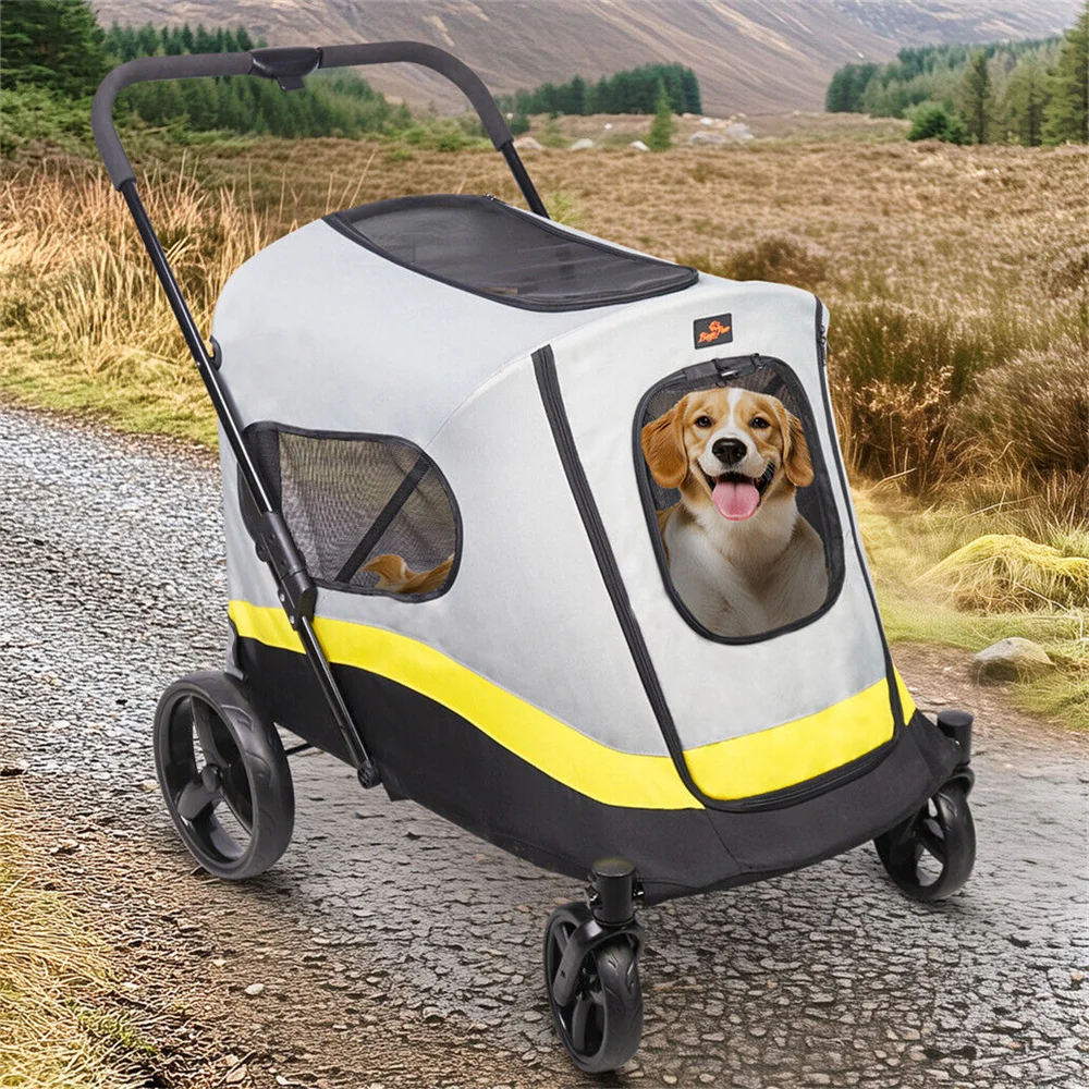 Image of Passeggino per cani pieghevole con un clic Passeggino per cani portatile Passeggino per animali domestici a 4 ruote Passeggino da viaggio Carrello con copertura antipioggia cod004