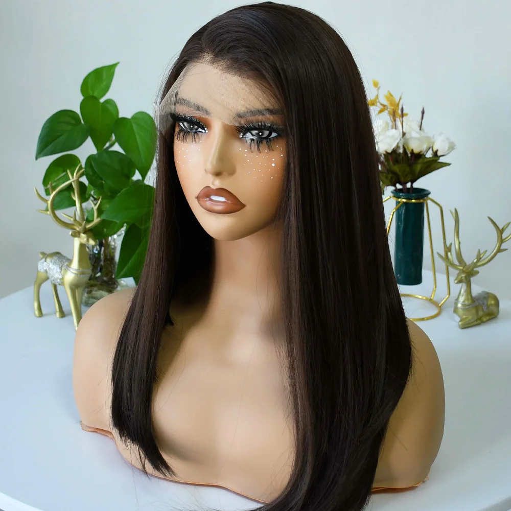 باروكة بوب قصيرة بني داكن عالي الدقة باروكة أمامية من الدانتيل الشفاف باروكات بوب مستقيمة مقطوعة مسبقًا 13 × 4 باروكات أمامية من الدانتيل اصطناعية perruque