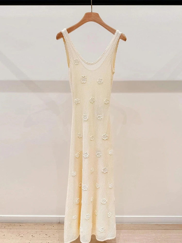 Ele V-Ne Lavorato a maglia ricamato Dr Donna Estate Faion Gonna lunga a vita alta Abito a trapezio Svel Fibra di poliestere