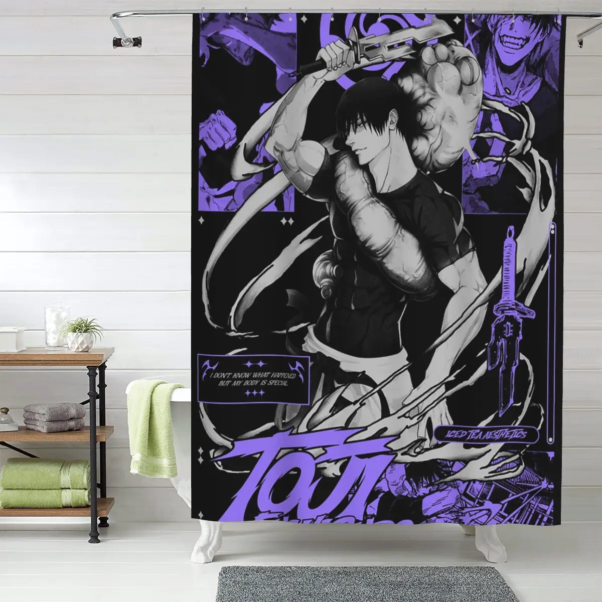 

Занавеска для душа Tokyo Revengers Toji Fushiguro, полиэстеровая, водонепроницаемая, для ванной комнаты, с крючками