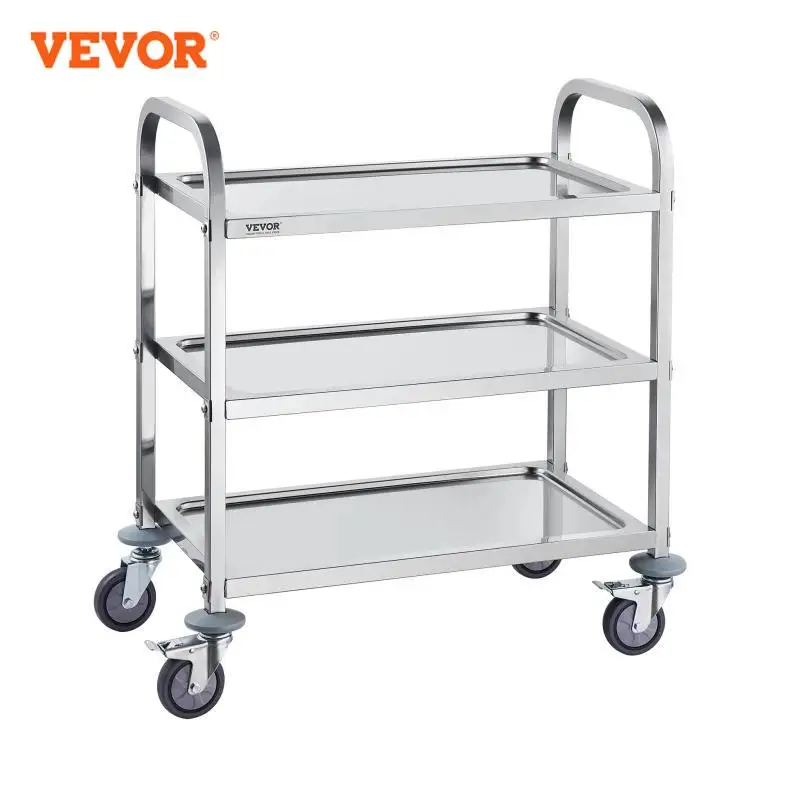 VEVOR Carro de Laboratorio 3 Niveles 4 Ruedas Carrito de Médico 74x39,6x86 cm Carro de Acero Inoxidable Carga de 181 kg Movimiento Silencioso para