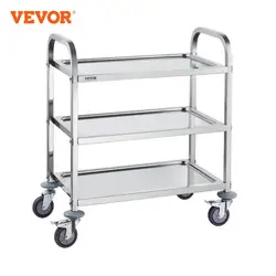 VEVOR Stainless Steel Cart 3/2/1 Layers Lab Utility Cart Medical Cart W/ Lockable Universal Wheels for Lab Clinic Kitchen Salon