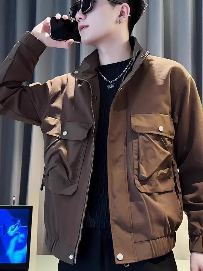 

Fall New Sle Men's Faion Casual Workwear Stand Collar Jaet Versatile Leisure Outerwear Polyester Fabric Zipper Decoration