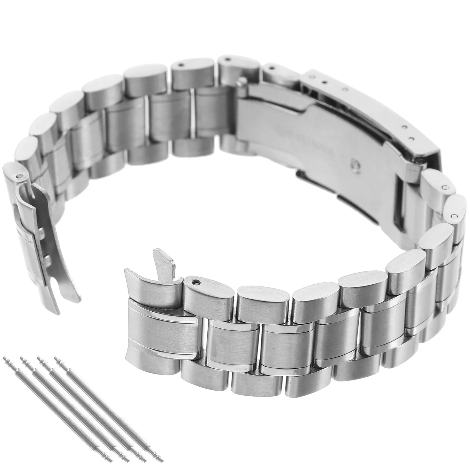 

4Pcs Silver Stainless Steel Watch Band 20Mm Width Curved Lug End Solid Links with Push Button Closure 175Mm Long Includes Spring