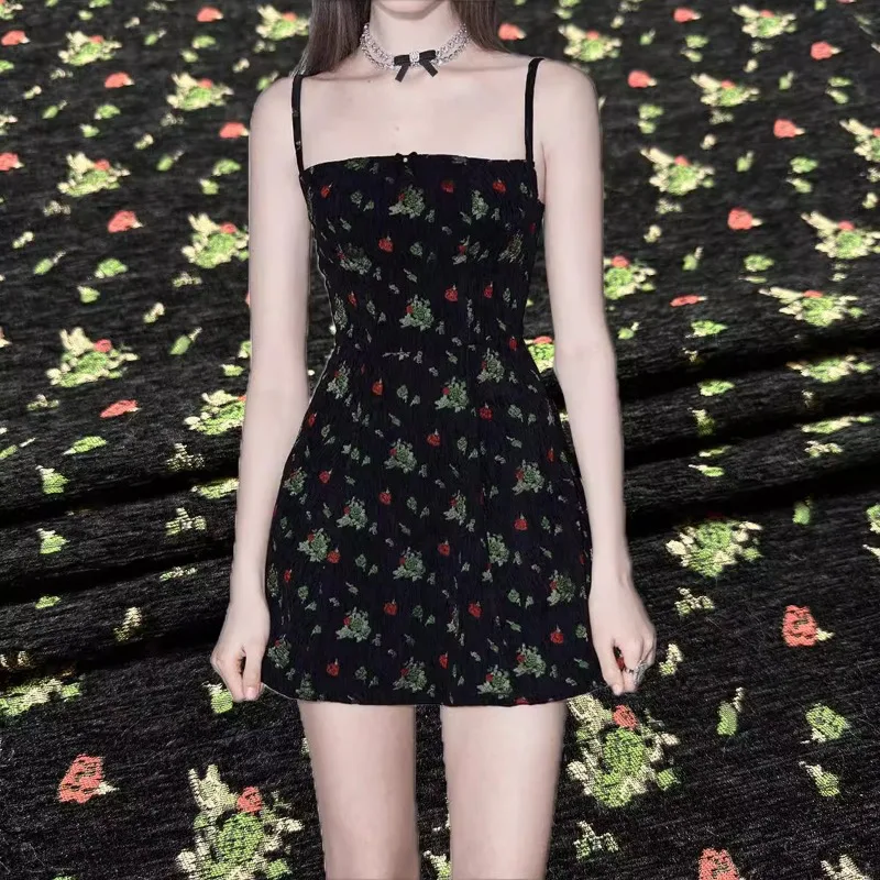 

Fashiona Black Chenille Jacquard Fabric Thick Windbreaker Camisole Dress Set Clothing Fabrics Cloth for Diy Sewing