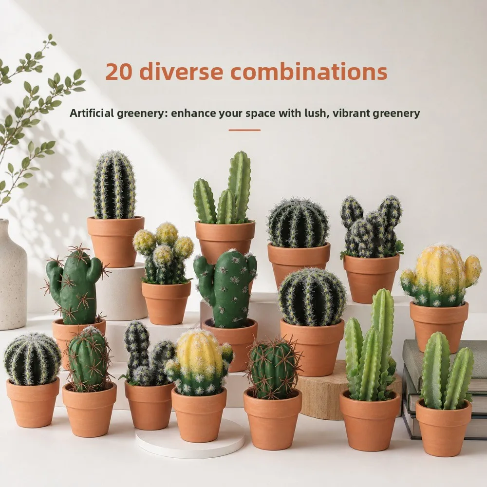 6pcs Gardening Home Ceramic Flower Pot Cactus Green Plant Potted Plant Gardening Vase Small Ornament Combination