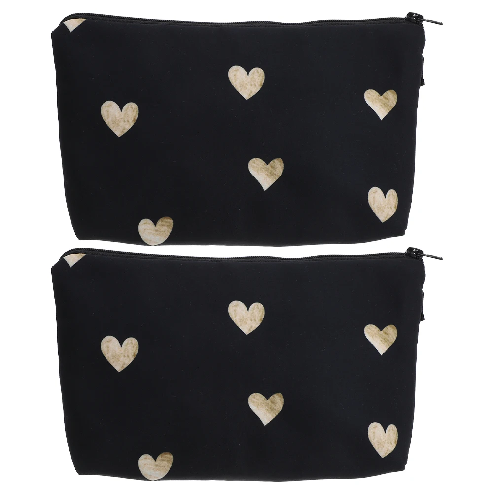 Bolsa de maquillaje acolchada con forma de corazón, artículos de tocador pequeños de viaje, bolsas negras, bolso de mujer y hombre, bolsa de almacenamiento ligera y compacta