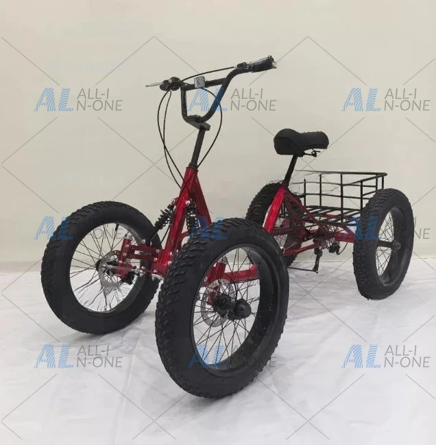 Bicicleta de carga de 20 pulgadas con neumáticos gruesos, bicicleta de 4 ruedas con pedales, se puede usar como vehículo de carga para viajes urbanos con cesta de almacenamiento.
