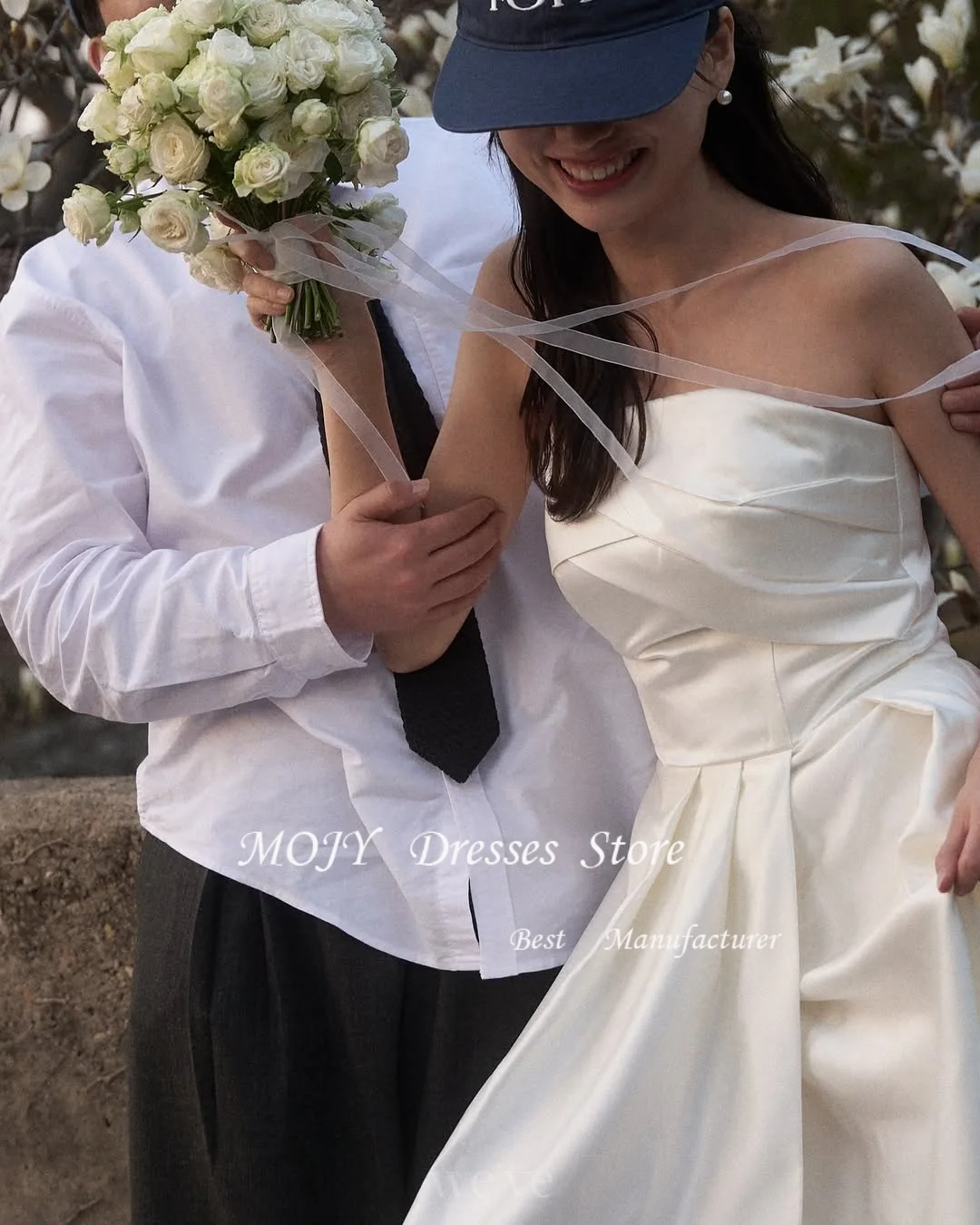 Mojy elegante drapeado cetim vestidos de casamento sem mangas vestido de noiva sem costas personalizado até o chão sem costas robe de casamento