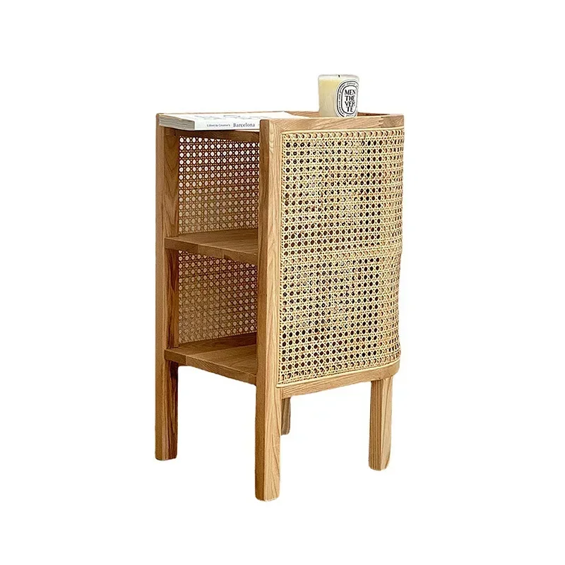 Joylove Japanese-style Rattan Bedside Table Simple Storage Small Side Cabinet Wabi-sabi Furniture Real Rattan Woven Locker