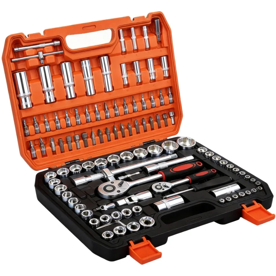 

108-Piece CR-V Steel Metric Socket Tool Kit with 1/4 1/2 Dual-Drive Ratchet, Black Blow-Molded Case, Ideal for Car Garage, Dorm