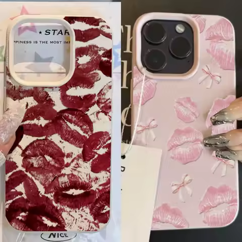 Red Lips Kiss Print Case For POCO F7 Ultra F5 F6 M7 M6 X5 X6 X7 PRO X3 X4 GT Xiaomi 14T 15T Pro 15 PU Leather Soft Matte Cover