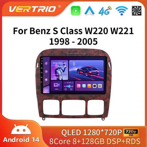 메르세데스 벤츠 S 클래스 W220 S280 S320 S350 S400 S430 S500 S600 AMG 1998-2005용 안드로이드14 카 라디오 GPS 멀티미디어 카플레이 플레이어