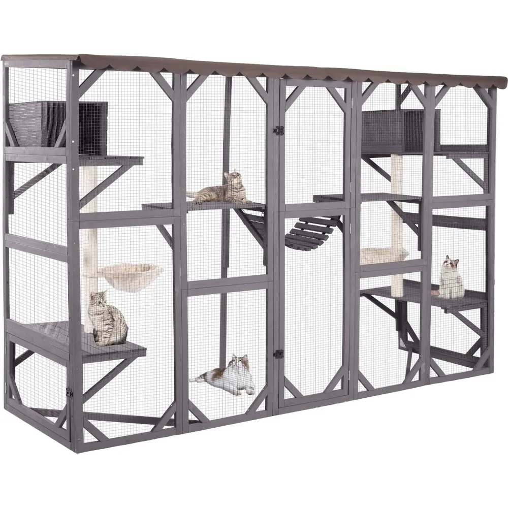

Catio Outdoor Cat Enclosure Window Box Wall Mounted Wooden Cat House Playground with Scratching Posts, Baskets, Resting House,
