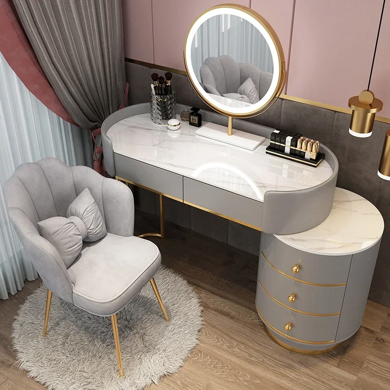 

Large Modern Lights Vanity Tables Storage Stool Luxury Salon Vanity Tables Drawer Mirror Seating Coiffeuse De Chambre Furniture