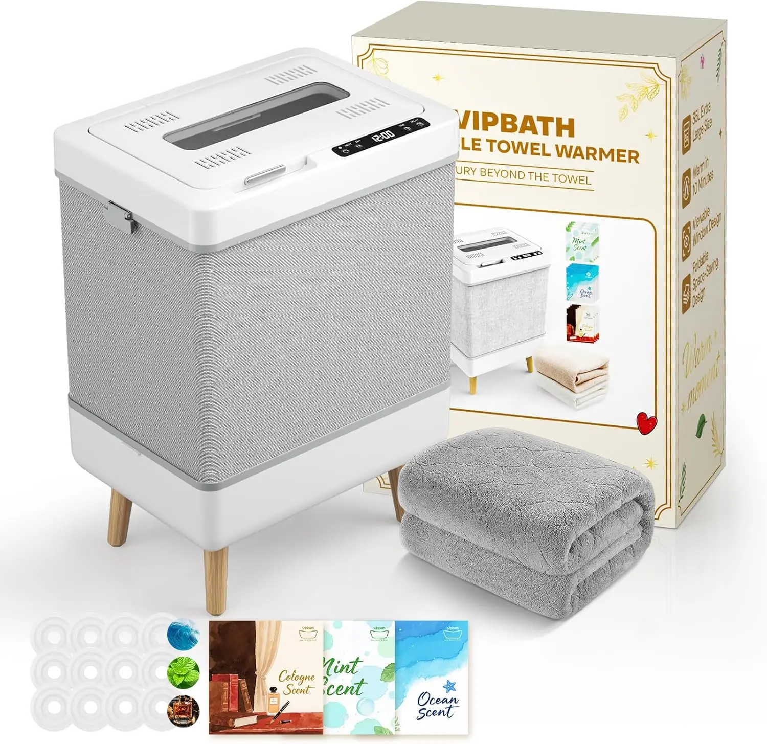 

35L Foldable Towel Warmer with Window, Dual Safety Shut-Off, Includes 12 Aroma Discs for Home Spa Luxury