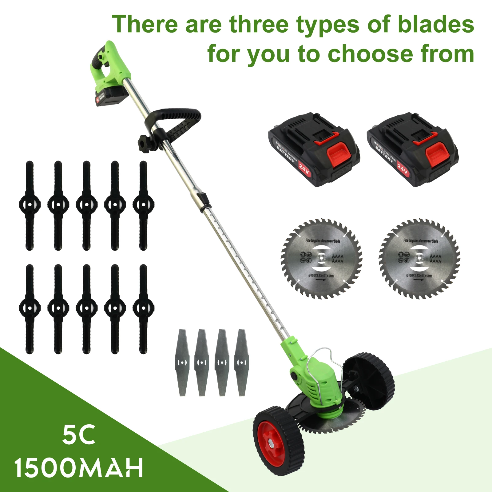 

Electric Cordless Cordless Grass Cutter Lawn Mower 21V Power Tools 2 x 5C 1500mAh Batteries Auxiliary Wheelbase for Garden Yard