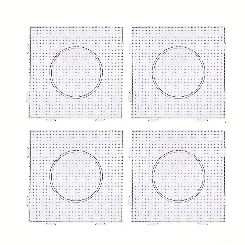 Fuse Bead Board Plastic Nail Board Kit Large Square Transparent Suitable for 5 MM Craft Beads, 4 Pieces Pegboards