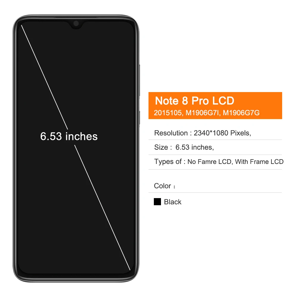 6.53" TFT LCD Display for Xiaomi Redmi Note 8 Pro LCD Display Touch Screen, For Redmi Note8Pro M1906G7I