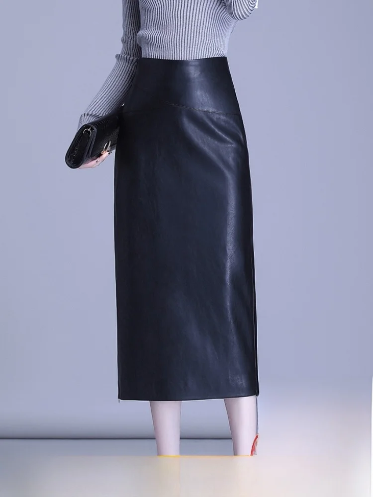 

Весна-Осень 2025: Новая женская юбка-карандаш из натуральной кожи, средней длины, с завышенной талией, облегающая, сексуальная