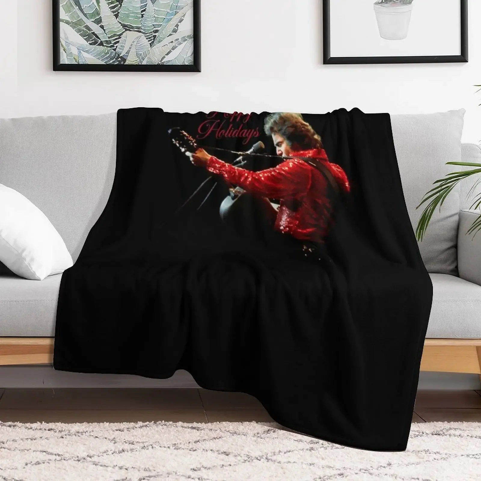 HAPPY HOLIDAYS RED JACKET. Throw Blanket Travel Size Cozy Blanket for Plane Train